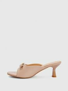 CUCCOO BIZCHIC New Apricot Thin Heel Round Toe Fashionable Simple And Elegant Temperament Solid Color Women's High Heel Sandals Summer Shoes - Apricot - View 4