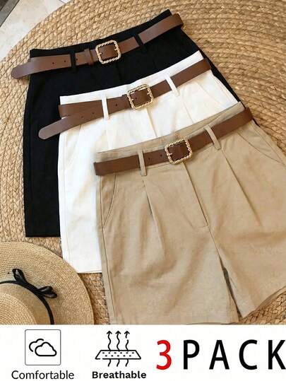 SHEIN Clasi 3 Packs Slant Pocket Shorts Without Belt Summer Clothes Women's Pants Women's Shorts Women Summer Shorts Cotton Shorts For Women Women's Shorts With Pockets Shorts For Women Spring Dress Shorts For Women Women's Summer Shorts Women Shorts With Pockets Casual Shorts For Women Women's Pleated Shorts Khaki Shorts For Women Short Pants Summer Clothes Shorts Summer Pants 3pcs Short Short Outfits For Women Ladies Summer Outfits  Shorts Terno For Women Best Outfit 3 Pcs Shorts