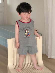 DAZY 2件組男嬰卡通印花圓領背心與長褲睡衣套裝 夏季幼兒 - 灰色 - 查看 4