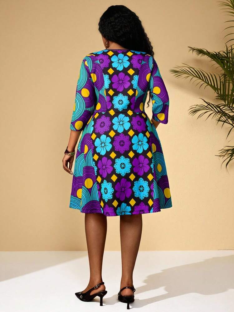 Plus Size Women Floral Print Casual Versatile Daily Wear Long Sleeve Jacket Juneteenth Outfits For Women Ankara African Dress African Print Outfit For Women Caribbean Outfits For Women