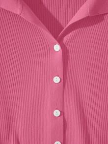 SHEIN Franclia 新款春秋季修身短款法式时尚Polo领针织开衫 - 玫紅色 - 查看 6