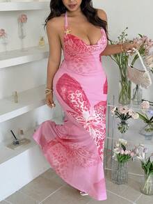 GalTyme 大码性感碎花露背吊带连衣裙 - 彩色 - 查看 8