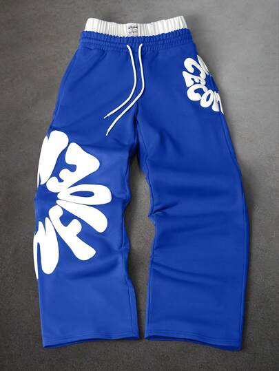PAVTROS Pantalones de chándal con cordón en la cintura y contraste de colores, moda urbana para hombres