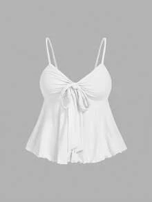 SHEIN MOD Áo hai dây buộc dây màu trơn dành cho nữ, nhiều chiếc, kiểu Bohemian, thích hợp mặc đi biển, trang phục cao bồi miền Tây, áo thường ngày, dự tiệc rave, lễ hội nhạc đồng quê. - Màu be - Xem 5