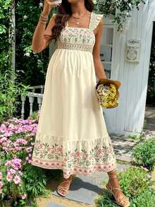 Lyckli Vestido casual de maternidad con estampado floral sin mangas - Albaricoque - Ver 4