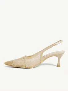 CUCCOO CHICEST Women Shoes Pointed Stiletto Apricot Lace Mesh Pearl Sexy Fashion Elegant With Skirt Daily Versatile Banquet Party Ladies High Heel Shoes Slingback Slingback Shoes Wedding Shoes Summer Shoes Bride Shoes - Apricot - View 7
