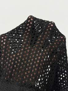 EgrlEra Beach Vacation Style Knit Two Pieces Set: Summer Hollow-Out Cami Cardigan And Short Skirt - Black - View 6