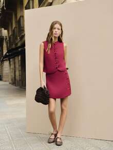 Nöista Top And Pants Set With Chinese Buttons - Burgundy - View 5