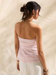 Camiseta de tirantes elegante de estilo francés de punto color albaricoque para mujer, adecuada para citas y vacaciones - Rosa - Ver 2