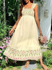 Lyckli Vestido casual de maternidad con estampado floral sin mangas - Albaricoque - Ver 8