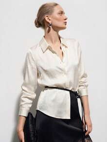 Aveloria Modichic Women's Casual Front Button Long Sleeve Shirt, Suitable For Spring And Autumn Commuting - Beige - View 2