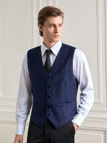 Officeau Gilet da uomo tinta unita, adatto per lavoro/pendolarismo, primavera/autunno - Blu Navy - Visualizzare 4