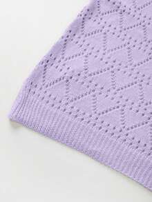 Franclia 2026春夏新款欧美风沙滩度假休闲宽松针织背心，镂空设计，波西米亚风日常复古圆领时尚韩版性感镂空短裤两件套毛衣套装（女款） - 淡紫色 - 查看 3