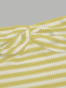 Sweetra Plus Size Women's Summer Beach Vacation Colorblock Striped Pattern Twist Front Bodycon Tube Dress - Light Yellow - View 5