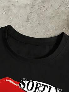 STEELVANCE 男士休闲唇印字母T恤，夏季款 - 黑色 - 查看 4