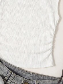 SHEIN 随机3件，赠送1件 少女拼接休闲不对称肩部纹理面料吊带背心 柔软舒适 新款 SS26 时尚夏季上衣 白色上衣 适合夏季休闲、校园、运动、户外野餐、街头摄影、居家 母亲节毕业季夏季上衣 - 白色 - 查看 4