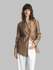 Ontre Women's 2026 SS Spring&Summer Shades Of Brown Solid Blouse,Loose Casual Long Sleeve Shirt With Turndown Collar,Autumn Chic Office Teacher Holiday - Brown - View 6