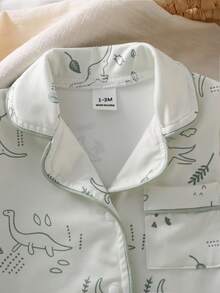 SHEIN Vintaside Kids Newborn Foot Pajamas,Cartoon Dinosaur Pattern With Drawstring Pocket Edges,Soft Fabric 2026 New Baby Set,Off-White,Winter,Cute,Lounge Comfortable - Green - View 6