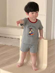 DAZY 2件組男嬰卡通印花圓領背心與長褲睡衣套裝 夏季幼兒 - 灰色 - 查看 4