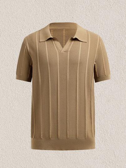 Mercer Haus 男士海军蓝短袖针织 Polo 衫 - 垂直罗纹图案 - 舒适时尚，适合日常和正式休闲穿着