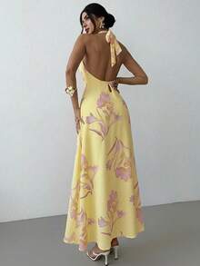 Firerie 女士优雅休闲度假派对浪漫约会宽松露背连衣裙，黄色 - 彩色 - 查看 5