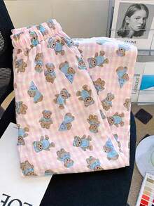 Women's Trousers / Plaid Bear Print / Spring And Summer Loose Slim Straight Sweatpants / Sporty Versatile Wide-Leg Pants / Summer - Multicolor - View 2