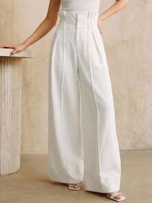 Anewsta Modern White Paper Bag Waist Pants, Women Casual Suit Pants - White - View 7