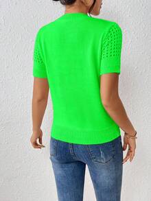 EMERY ROSE Women's Round-Neck Solid Color Short-Sleeved Knitted Top For Summer For New Year Clothes - Mint Green - View 2