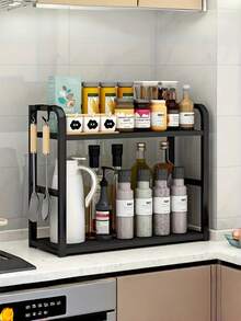 1PC Multi Function Iron And Wood Kitchen Storage Rack Space Saving Countertop Organizer Holder For Utensils Spices Plates Cups Pots Pans Lids Cutting Boards Drying Rack Drainer Shelf For Cabinet Pantry Home Organization Kitchen Accessories - 2-layer Storage Rack - View 2