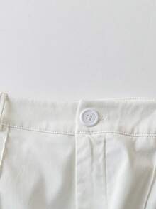 SHEIN 女款白色夏季優雅高級感辦公寬腿闊腿褲，高腰正式西裝褲，亞麻修身剪裁顯身材褲，適合嬌小女性 - 白色 - 查看 5