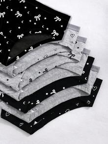 7条/包 女童爱心、星星、线条印花卡通可爱时尚内裤，适合大龄女孩 - 彩色 - 查看 3