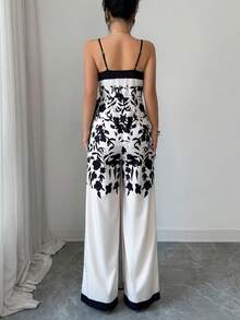 Selianne Women's Casual Floral Print Backless Camisole Wrap-Style Tie-Waist Wide Leg Jumpsuit - Multicolor - View 2