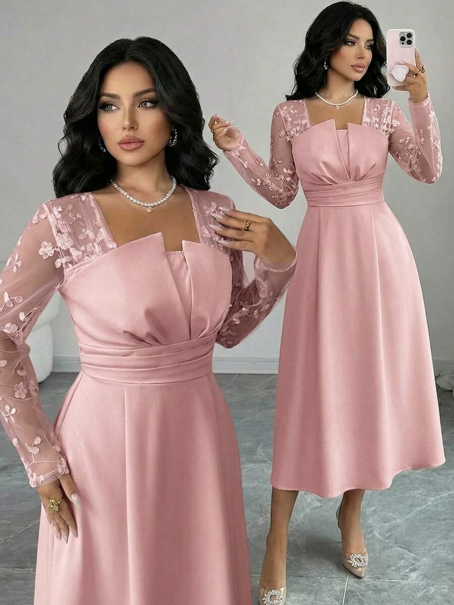Modelyn Gaun A-Line Elegan dengan Bordir di Pinggang untuk Wanita
