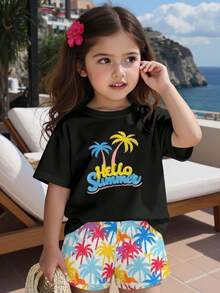 Young Girls T-Shirt Co-Ords - Black - View 3