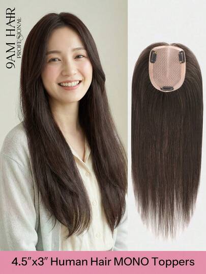 4.5x3 Human Hair Mono Lace Topper For Women,Dark Brown Color Hair Pieces For Thinning Hair Hair Loss,Adds Volume & Covers Gray Winter Christmas Halloween Costumes Autumn Outfits Women Fall Outfits