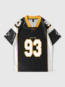 ROMWE MEN Street Life World Cup Men's Summer Numeric & Letter Print Contrast Color Sports Jersey T-Shirt - Black - View 2