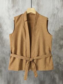 VENTUSAIL Men's Summer Casual Sleeveless Front-Open Shirt - Khaki - View 2