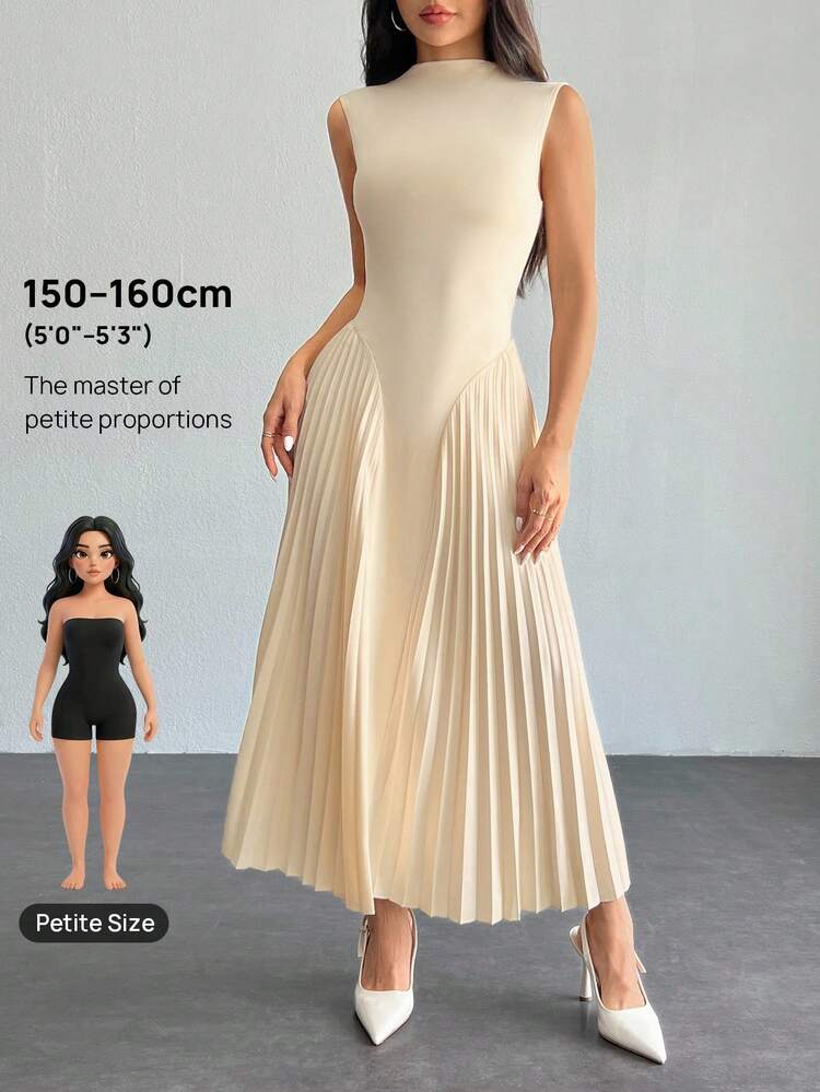 SHEIN PETITE Women Elegant Pleated Tight-Fitting A-Line Dress,Summer Dresses For Women,Tea Party Dress,White Graduation Dress,Business Casual Woman - Apricot - View 9