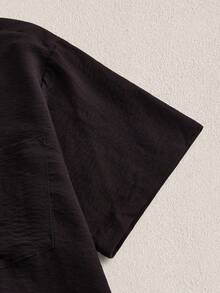 Mercer Haus 男士纯色休闲短袖衬衫，夏威夷度假海滩夏季沙滩装 - 黑色 - 查看 8