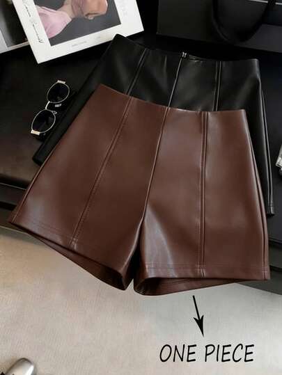 Franclia Shorts de mujer de cintura ceñida de cuero de PU refinado y de moda