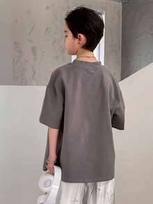 DAZY Kaos Lengan Pendek Polos Kasual untuk Anak Laki-Laki Usia 8-12 Tahun, Musim Panas - Grey - View 7