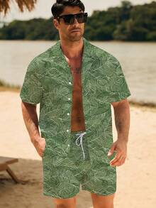 CoralVoy Bộ đồ đi biển dành cho nam: áo sơ mi và quần short in họa tiết thực vật. - Nhiều màu - Xem 5