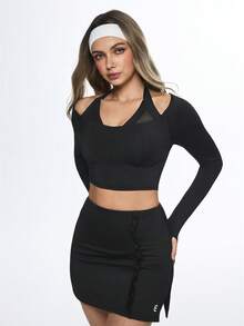 Eassivo Eassivo 女士运动T恤和背心 - 黑色 - 查看 6