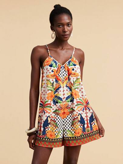 Travachic 女士休闲棕榈树印花连体裤