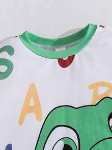 SHEIN 1 件装 男童可爱夏季休闲针织恐龙卡通印花短袖连体衣 - 彩色 - 查看 4