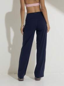 Aralina Leisurewear Active Women's Pleat Front Straight Leg Gym Workout Pant - Navy Blue - View 3