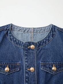 GlowEve Women's Metal Single-Breasted Casual Sleeveless Denim Dress - Blue - View 4