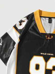 ROMWE MEN Street Life World Cup Men's Summer Numeric & Letter Print Contrast Color Sports Jersey T-Shirt - Black - View 4