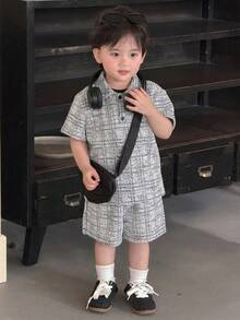DAZY 2件組 嬰兒男童韓式圓領短袖休閒T恤與短褲套裝 夏季幼兒 - 灰色 - 查看 4