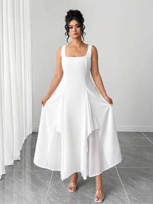 Elenzga Plus Size Women Solid Color Fashionable Date Party Dress - Apricot - View 7